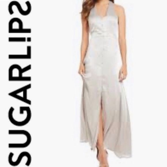 Sexy and Flowy Silver T-Back Maxi Dress Size Large - Picture 4 of 10